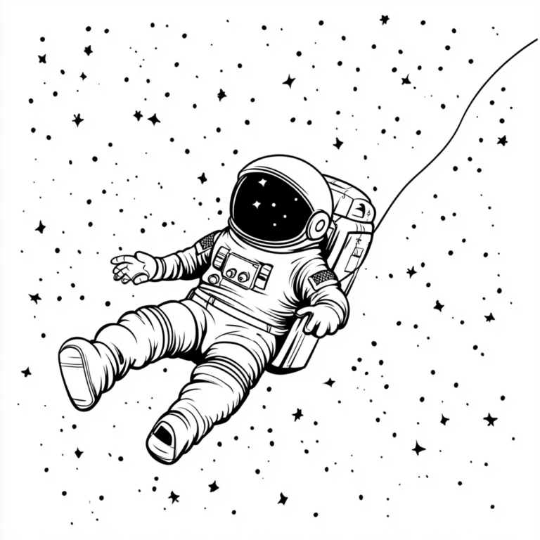 Dibujo para niños de un astronauta en el espacio