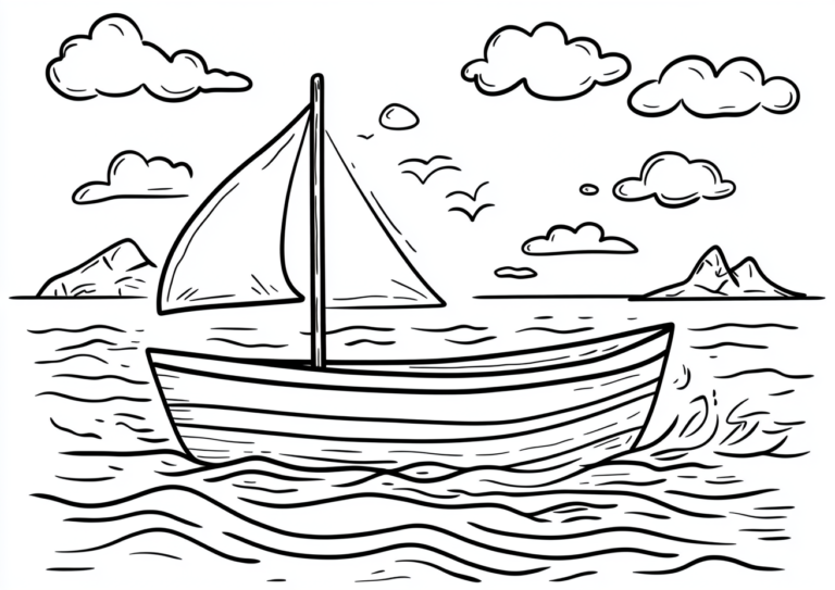 Dibujo de un barco fácil para imprimir y colorear