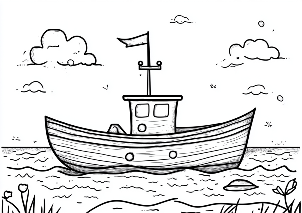 Ilustración de un barco sencillo para colorear