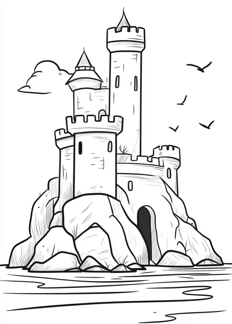 Dibujo sencillo de un castillo en el mar