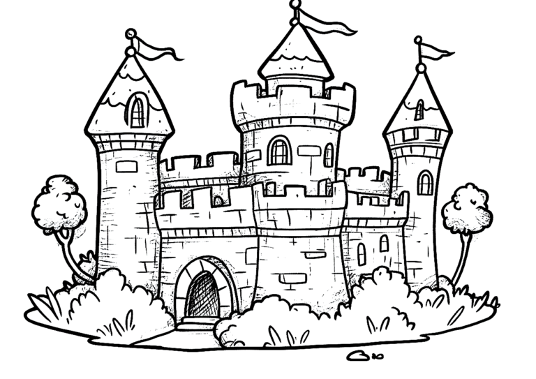 Dibujo fácil de un castillo para imprimir y colorear