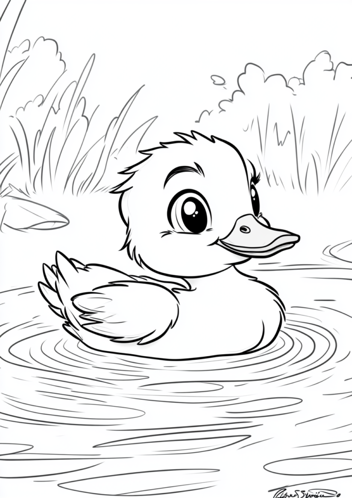 Dibujo de un pato flotando en el agua para colorear