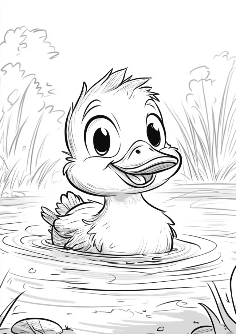 Ilustración de un pato nadando con ondas en el agua, ideal para niños