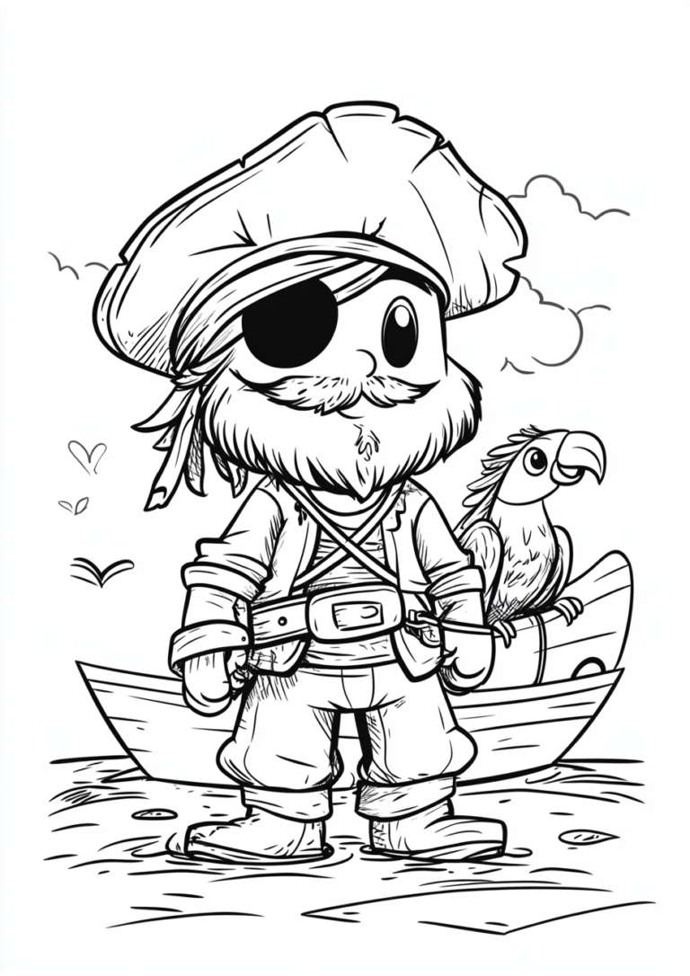 Dibujo de un pirata con su loro adorable