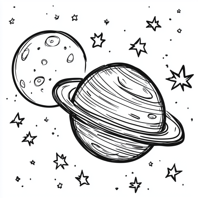 Dibujo de dos planetas con estrellas para colorear