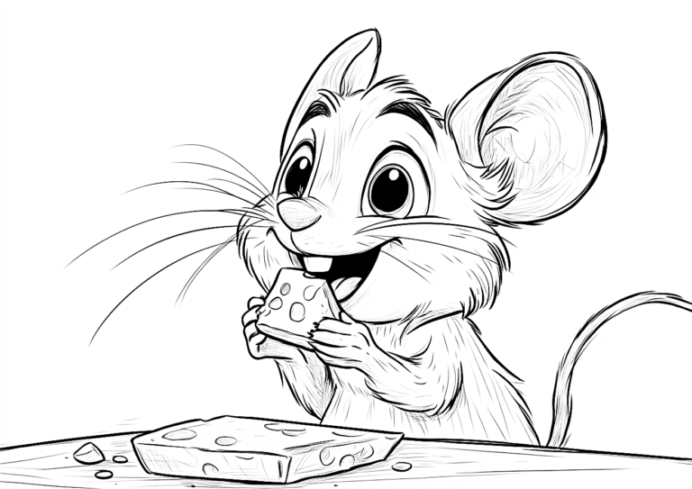 Dibujo de un ratón comiendo queso para colorear