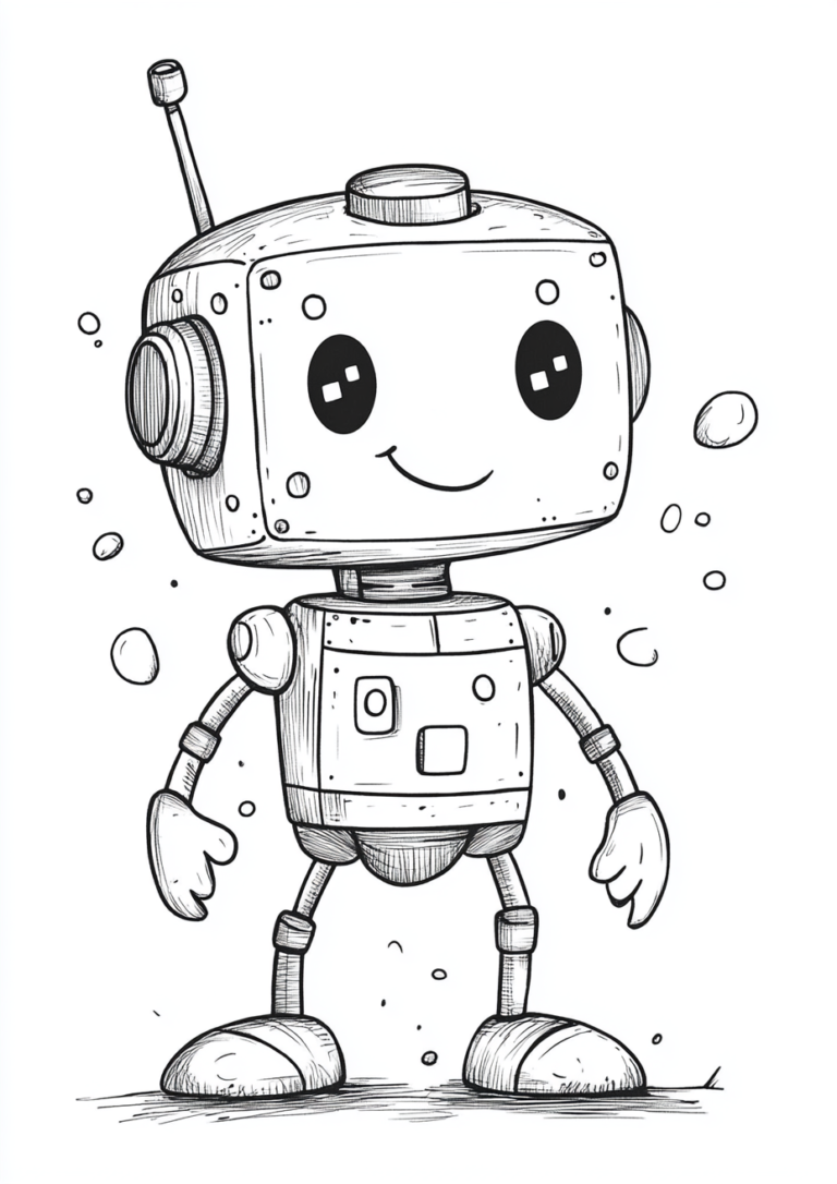 Dibujo fácil de robot adorable para colorear