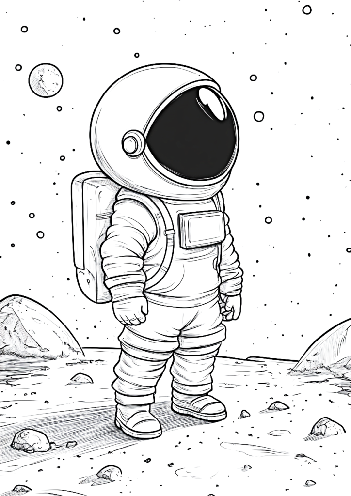 Dibujo sencillo de un astronauta en la luna para colorear