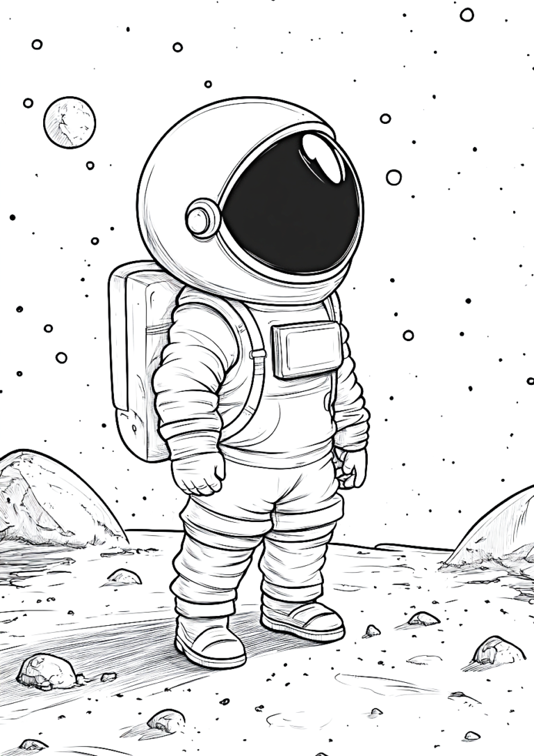 Dibujo sencillo de un astronauta en la luna para colorear