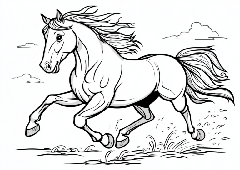 Dibujo para descargar y colorear de un caballo cabalgando