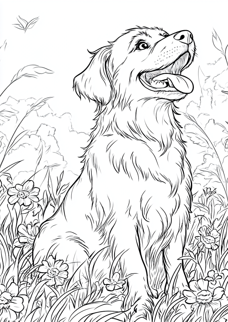Dibujo de un perro en el campo para descargar y colorear