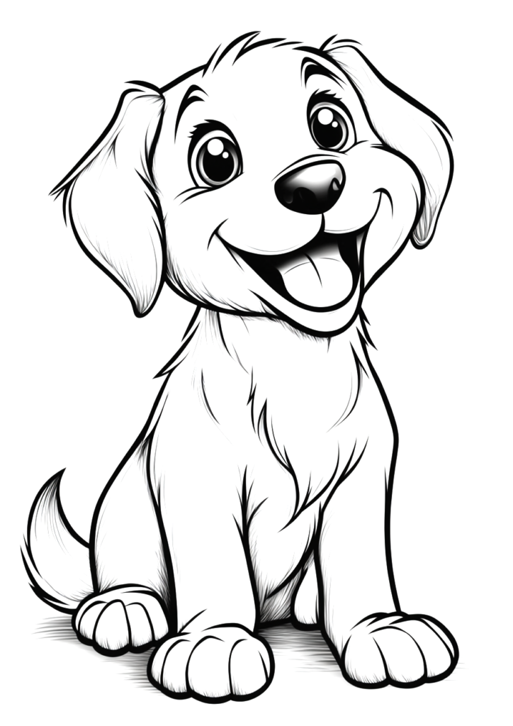 Dibujo para imprimir de un perro feliz sentado