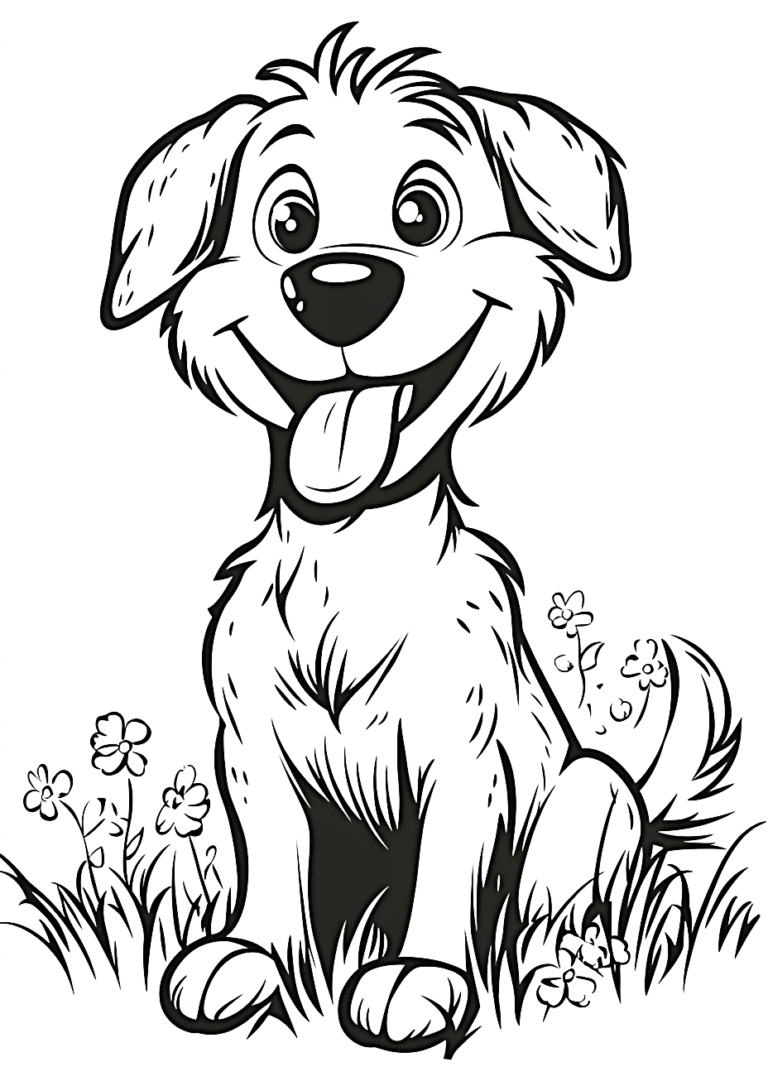 Dibujo de un perro sentado feliz para colorear