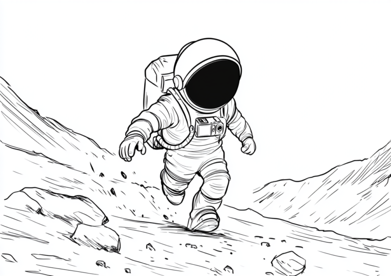 Dibujo para colorear de un astronauta corriendo
