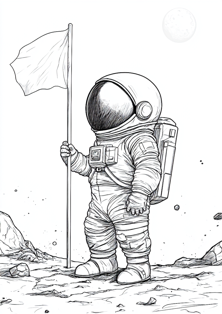 Dibujo de un astronauta con la bandera para descargar y colorear
