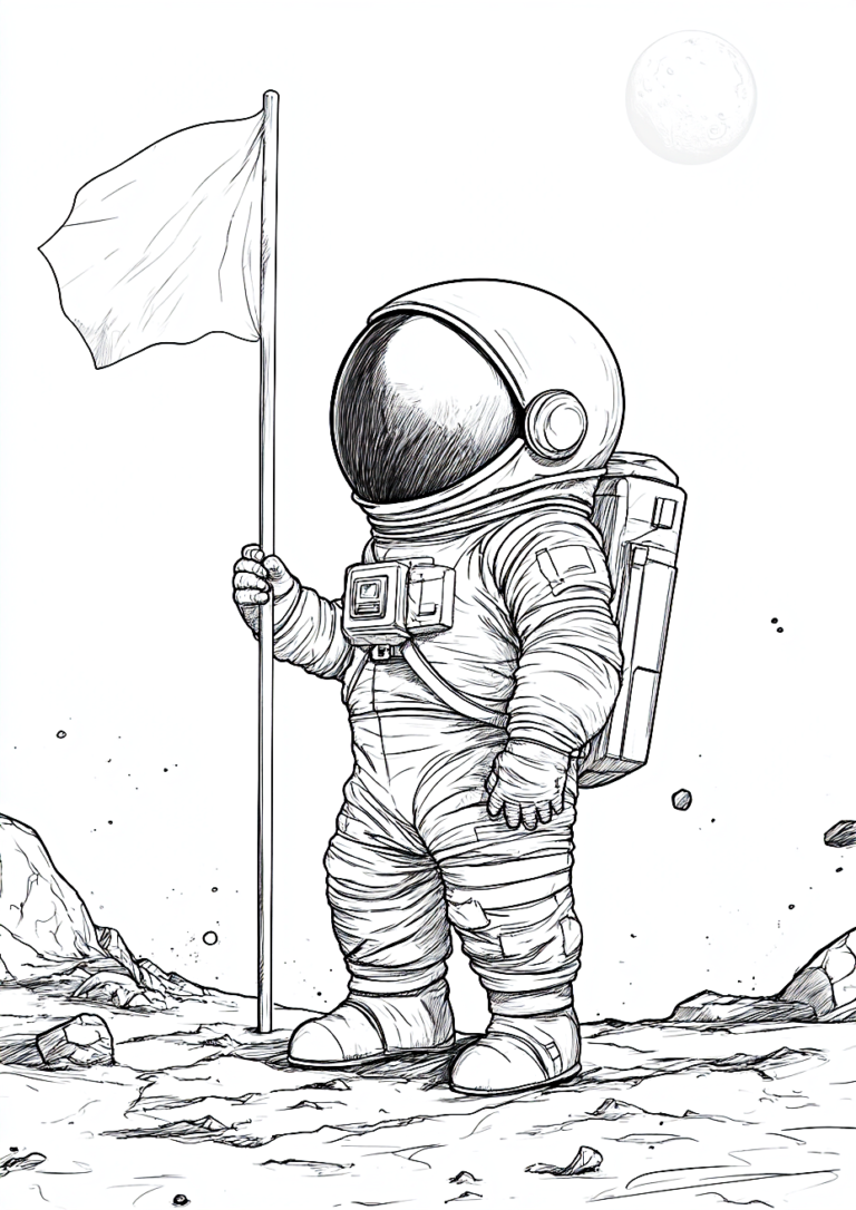 Dibujo de un astronauta con la bandera para descargar y colorear