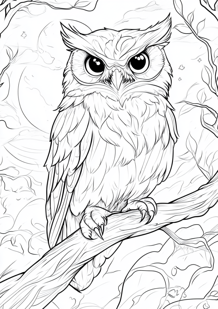 Dibujo para colorear de un buho en una rama