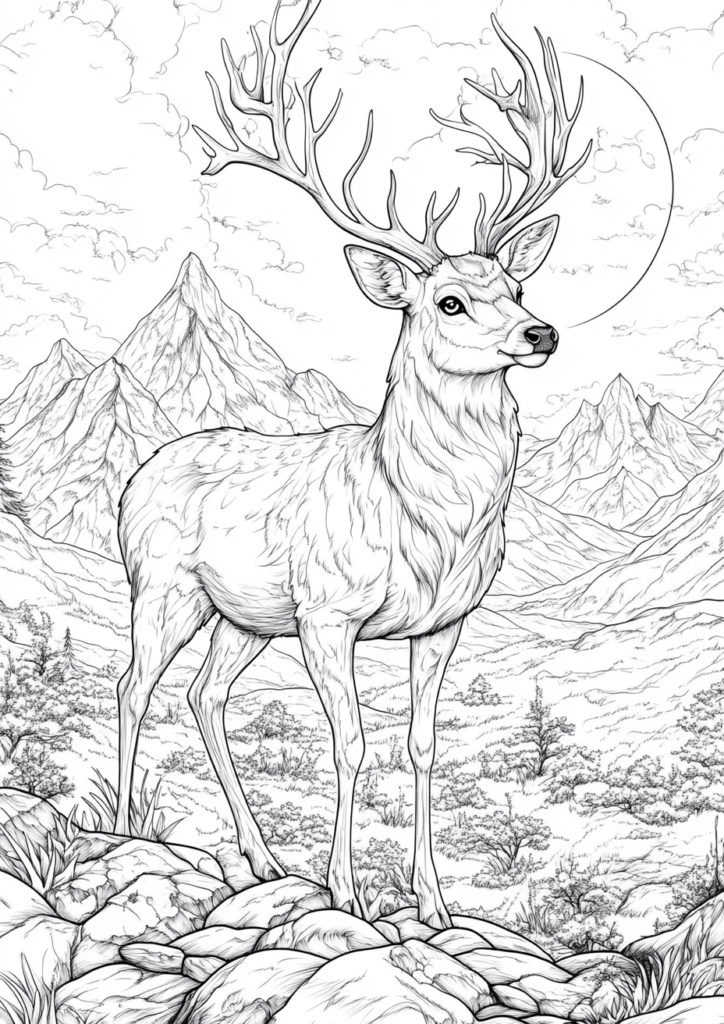 Dibujo para imprimir y colorear de un majestuoso ciervo