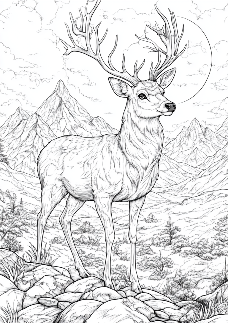 Dibujo para imprimir y colorear de un majestuoso ciervo