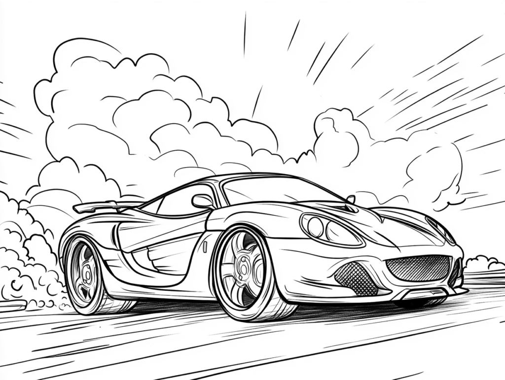 Dibujo para imprimir de un coche deportivo derrapando