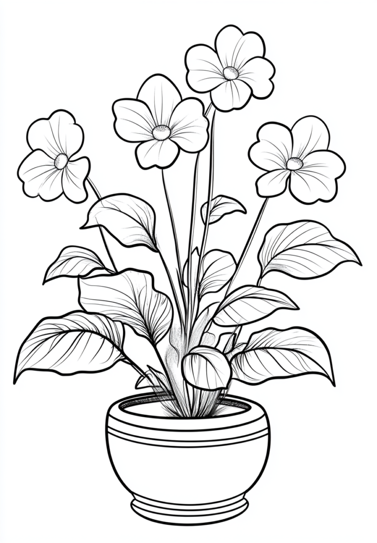 Dibujo de una maceta con flores para colorear