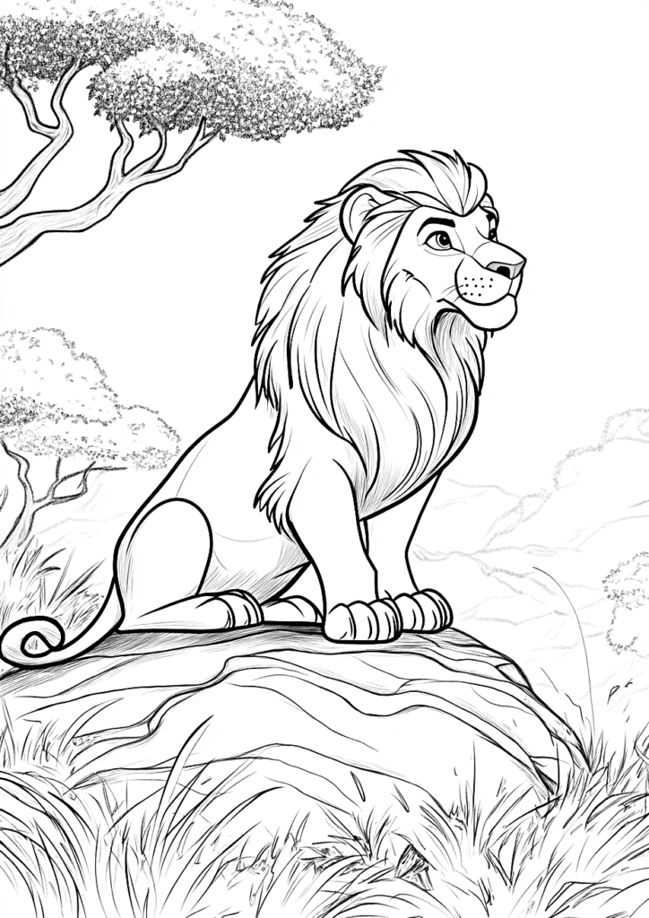 Dibujo de un león sentado para imprimir y colorear
