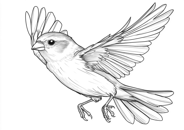 Dibujo para colorear de un adorable pájaro volando