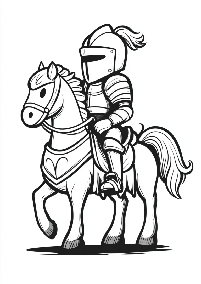 Dibujo para colorear sencillo de un soldado a caballo