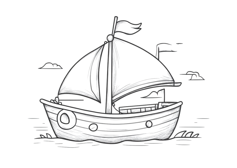 Dibujo de una barca fácil para imprimir y colorear
