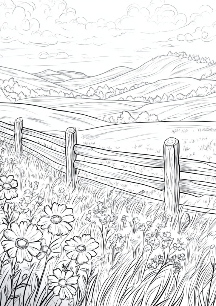 Dibujo para colorear de un campo con vallas