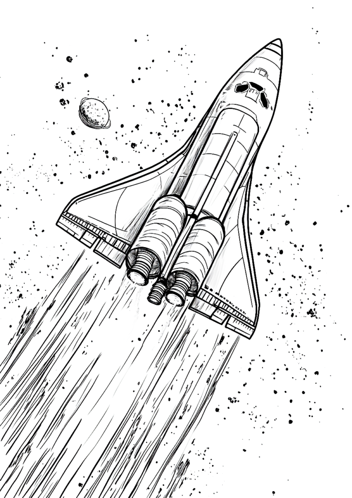 Dibujo para colorear de un cohete despegando