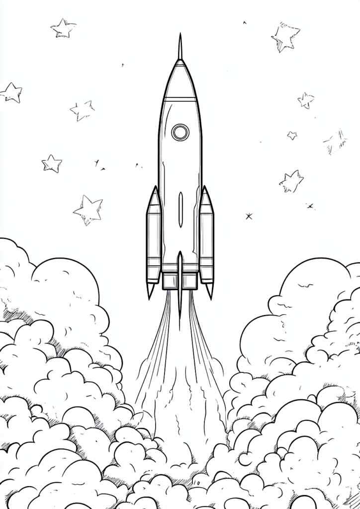 Dibujo de un cohete despegando para colorear