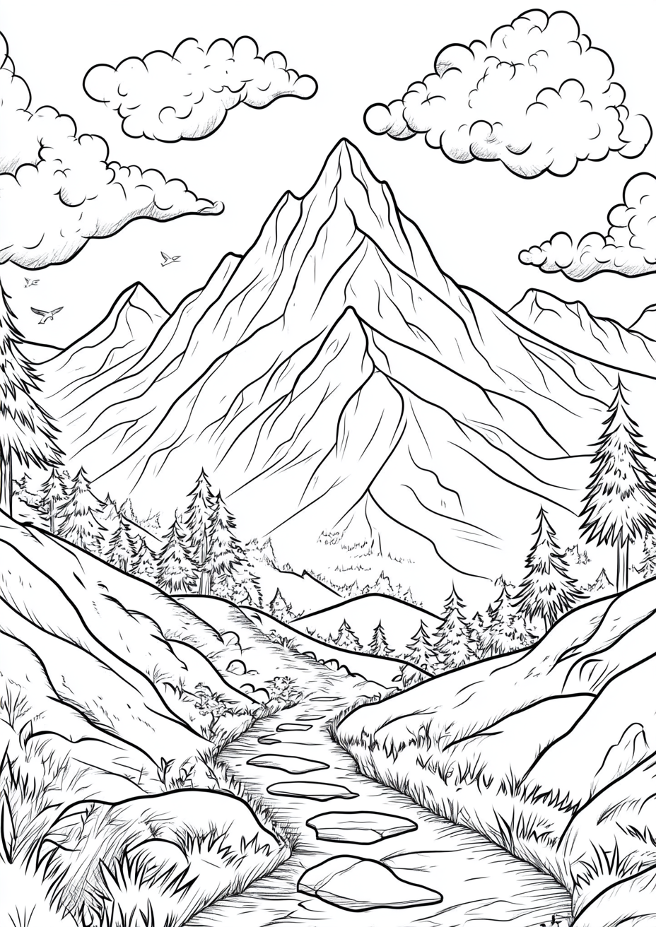 Dibujo para colorear de una gran montaña