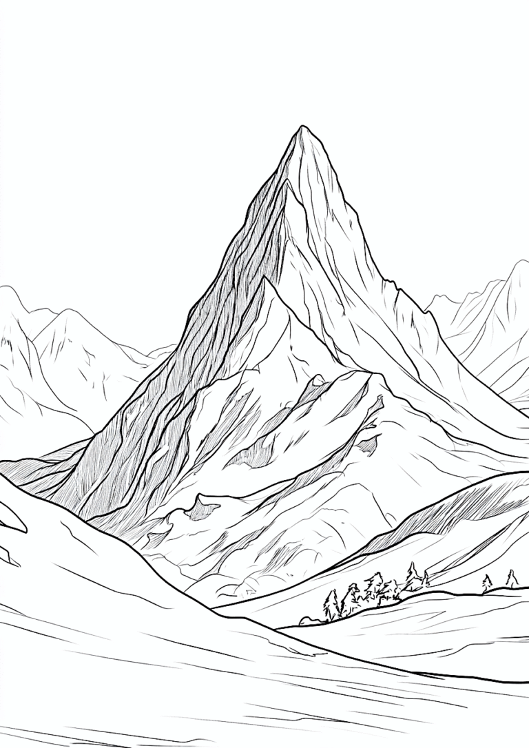 Dibujo para colorear de una montaña picuda