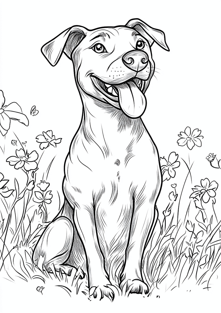 Perro en el parque adorable. Dibujo para colorear