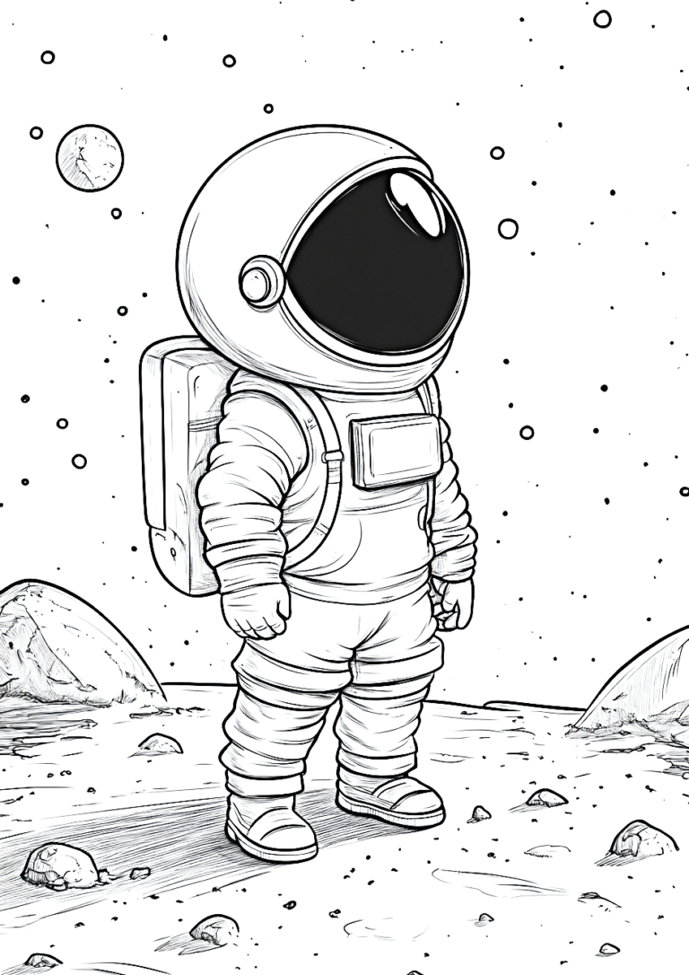 Dibujo para colrear de un astronauta en la luna