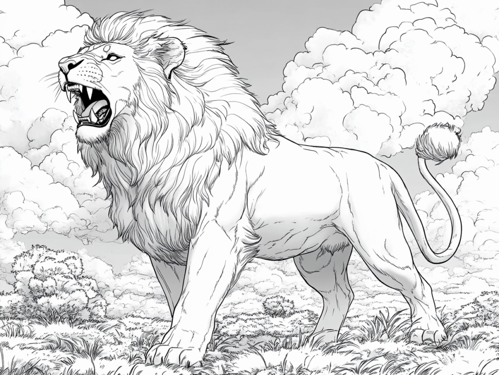 Dibujo detallado de un león rugiendo para descargar
