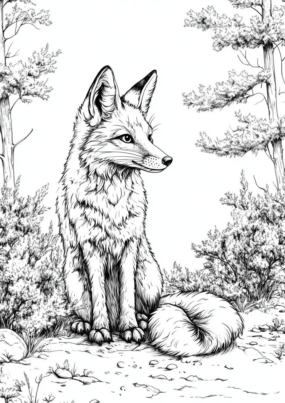 Dibujo de un zorro en el bosque para colorear